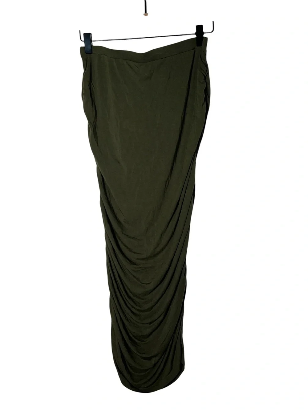 Johnny army green  midi pencil skirt with side rouching size large L B146